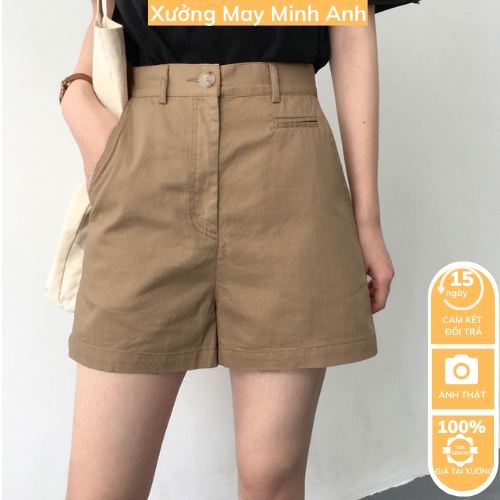 Quần đùi nữ quần short nữ kaki lưng cao dáng chữ a màu be màu đen trắng phong cách hàn quốc mặc nhà đi chơi đi phố