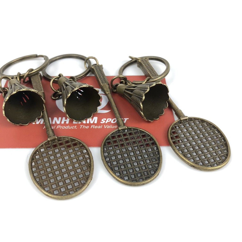 Móc khóa hình vợt cầu lông inox chống gỉ set, 2 màu bạc và đồng