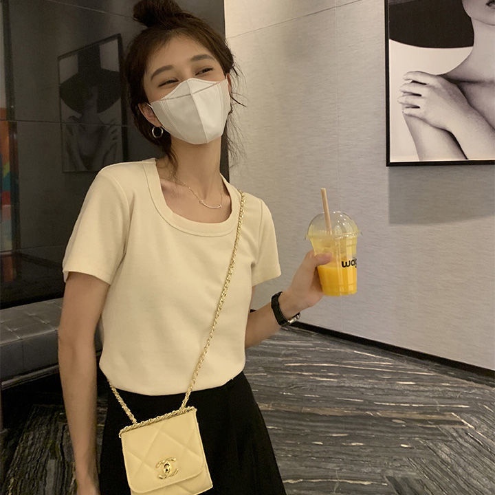 Áo Thun Tay Ngắn Cổ Chữ U Màu Trơn Phong Cách Thời Trang Hàn Quốc Mới 2022