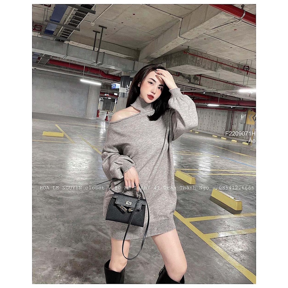 Áo len kiểu hở bên vai form rộng giấu quần tay dài hàng đẹp QC!