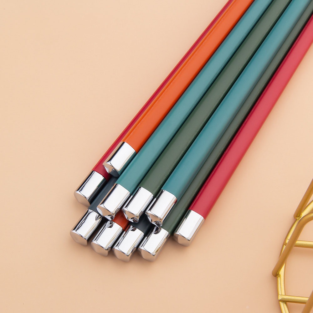 Set 5 đôi đũa hợp kim chống trượt nhiều màu sắc