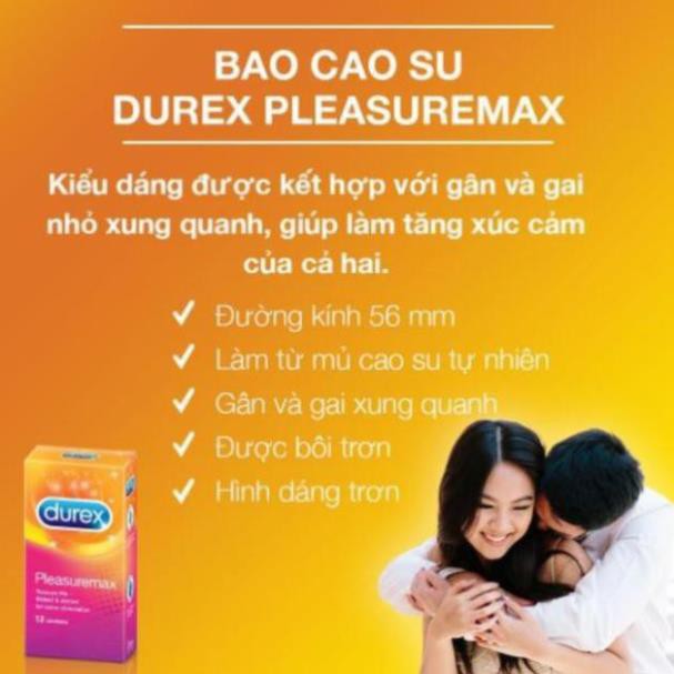 BCS [MỎNG HƠN – NHIỀU GAI HƠN] Bao cao su Durex Pleasuremax có Gai và mỏng hơn - Số lượng 12 cái/ 1 hộp bcs Giá Rẻ