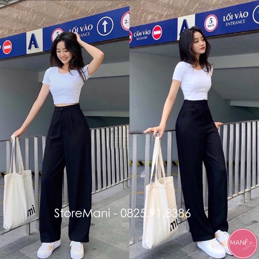 Quần tây ống rộng nữ đi học lưng cao màu đen dáng suông dài cho học sinh - Phối áo sơ mi đi làm công sở -Vải tuyết mưa