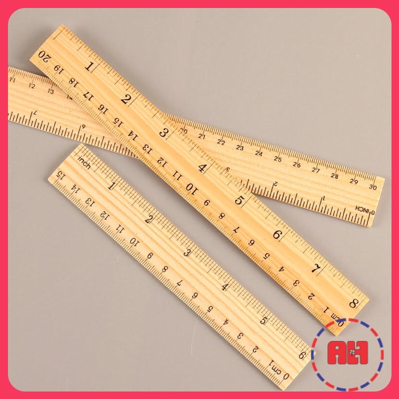 Thước kẻ gỗ học sinh tiện dụng với 2 kiểu đo Centimeters và Inches