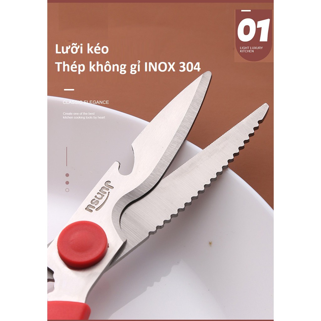 Kéo Làm Bếp, Kéo Cắt Gà Đa Năng Tách Rời Được, Đánh Vảy Cá, Khui Nắp, Thiết Kế Tay Cầm Bản Rộng Êm Tay Hàng Chất Lượng