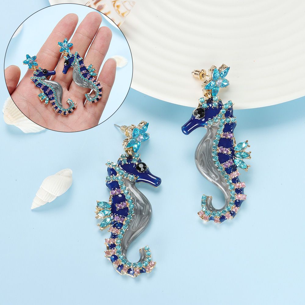 Bông Tai Xỏ Lỗ Bằng Kim Loại Hình Cá Ngựa Thời Trang Chất Lượng Cao