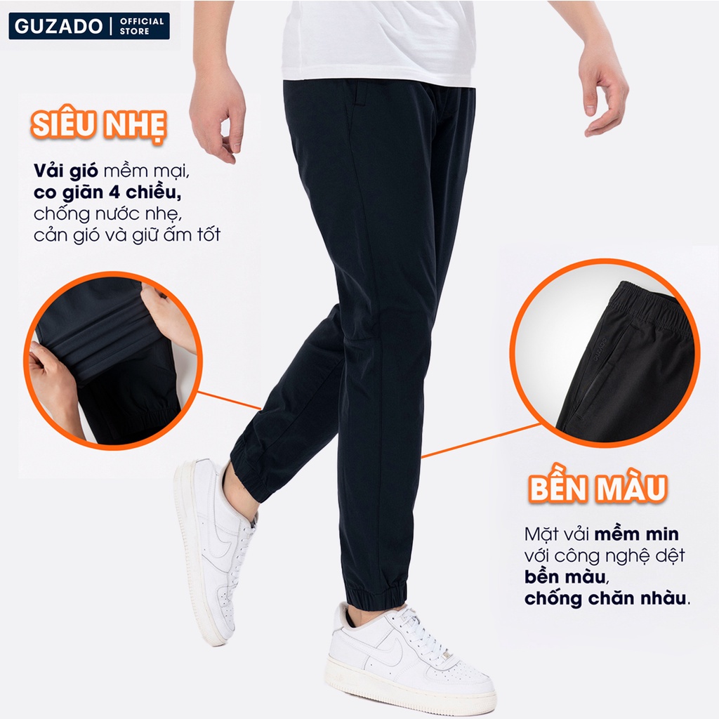 Quần jogger nam GUZADO trơn thể thao Basic,Chất Vải Gió Mềm,Co Giãn Vận Động Thoải Mái,ống bo chun năng động GĐC2102