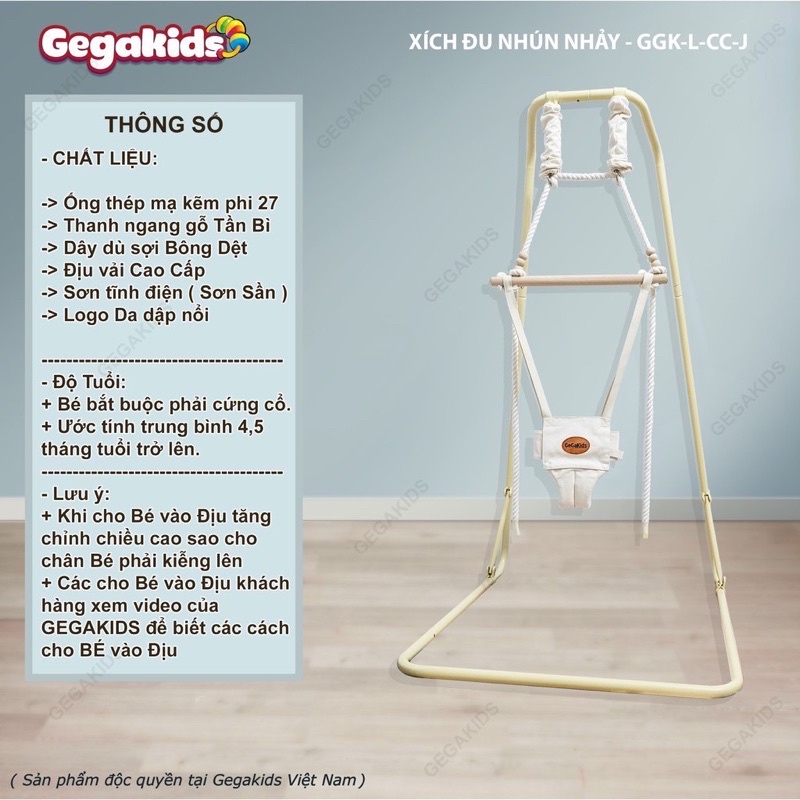 Xích đu nhún nhảy cho Bé - GEGAKIDS JUMPER  - Khung L chuẩn kiểu dáng Châu Âu