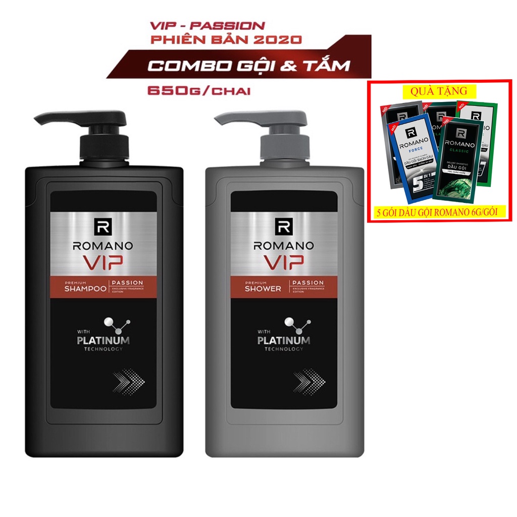 Combo Dầu gội Romano Vip 650g +Sữa Tắm Romano Vip 650g