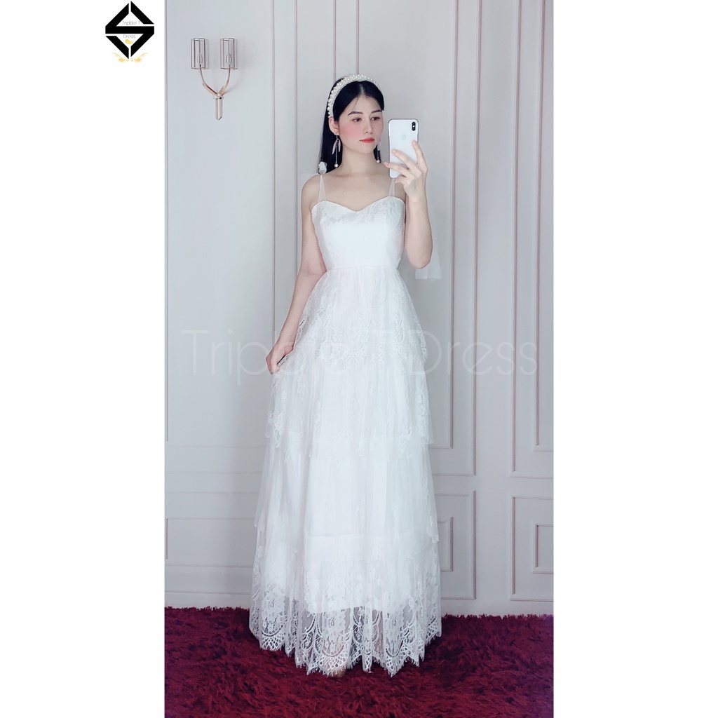 Đầm maxi dự tiệc ren xếp tầng TRIPBLE T DRESS -size M/L ( ảnh/video thật) MS203V