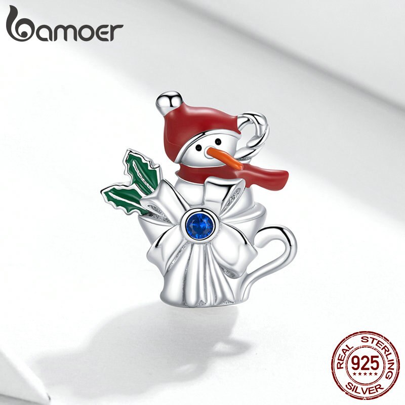 Mặt Vòng Tay Bamoer BSC373 Bạc Thật 925 Hình Cốc Người Tuyết Kim Loại Làm Trang Sức DIY Cho Nữ