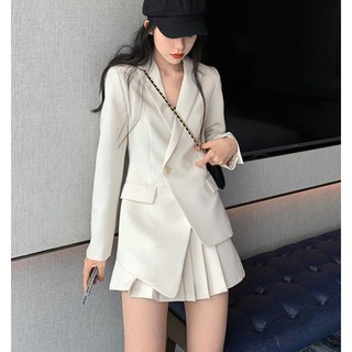Ảnh thật 3 hình cuối-2W103.Set áo blazer xuân hè kèm chân váy xếp li Hàn Quốc
