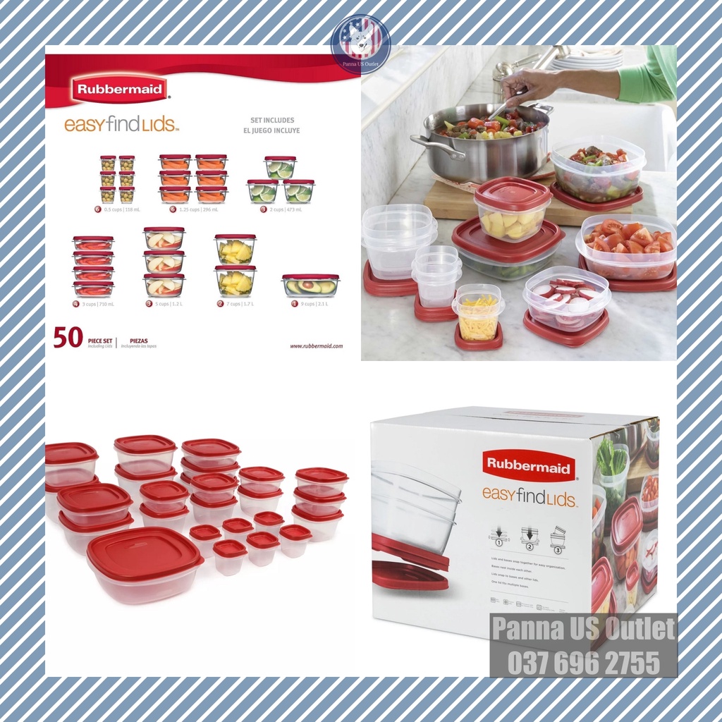Hộp đựng thực phẩm Rubbermaid nắp đỏ - Hàng Mỹ
