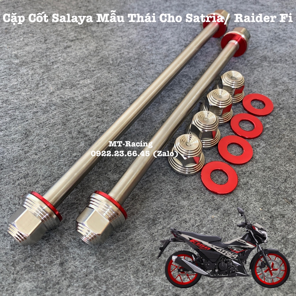 Cốt Bánh Salaya V2 Cho Satria, Raider Fi Chuẩn Inox304 Siêu Sáng Kèm Lông Đền Nhôm Đỏ