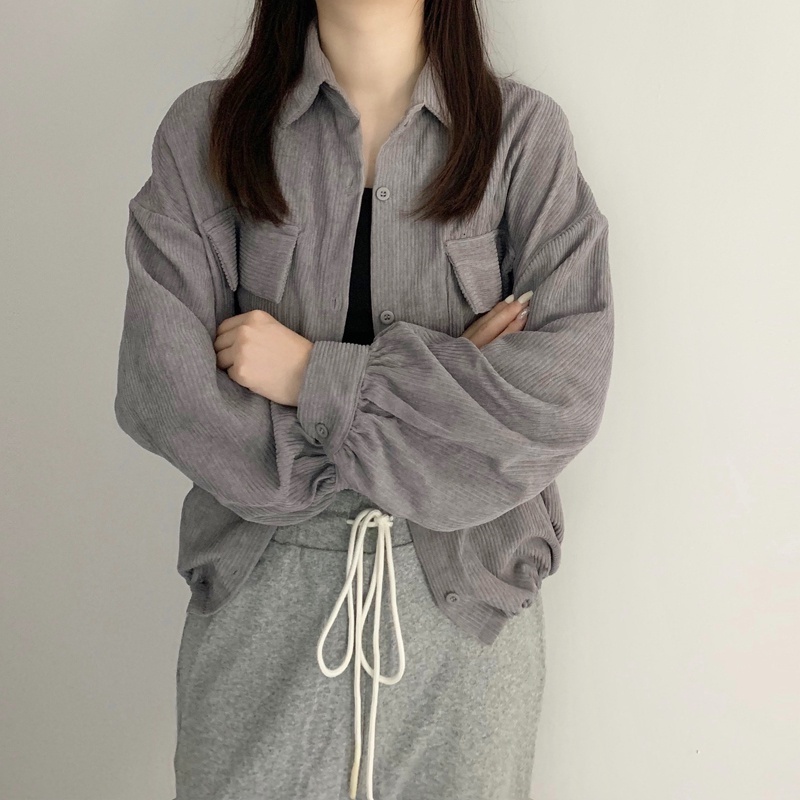 ZHELIHANGFEI Áo Khoác Tay Dài Cổ Bẻ Dáng Rộng Lưng Cao Kiểu Retro Cá Tính