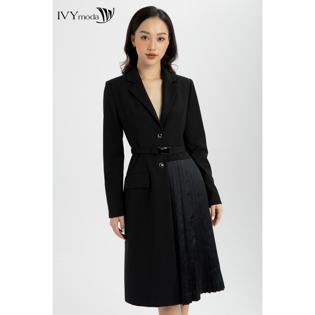 [NHẬP WABRTL5 GIẢM 10% TỐI ĐA 50K ĐH 250K ]Áo khoác blazer nữ dáng dài xếp ly IVY moda MS 71M5943