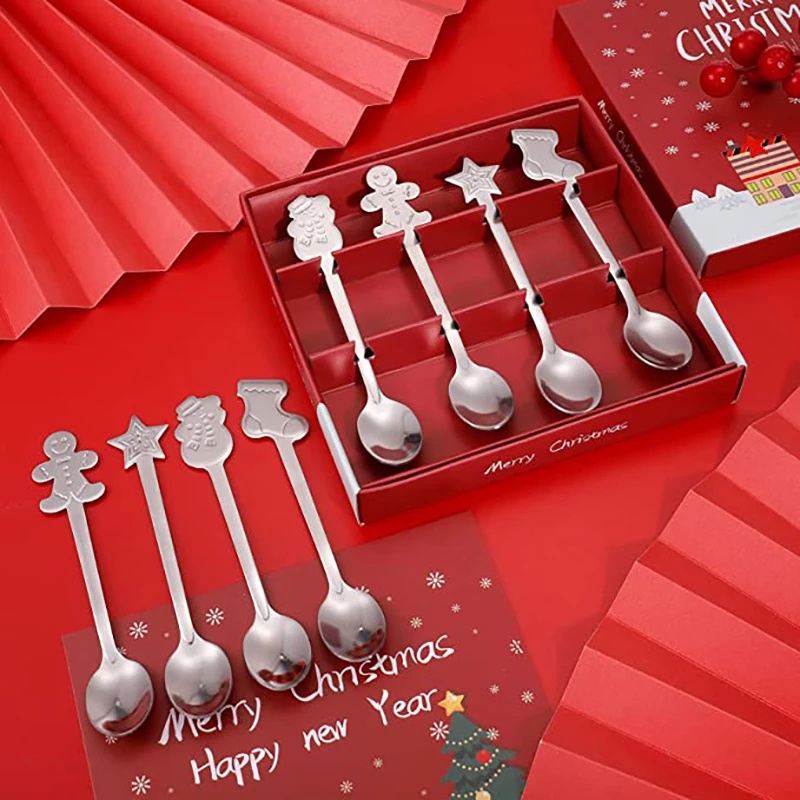 Bộ 4 Muỗng Cà Phê Bằng Thép Không Gỉ Hình Cây Thông Giáng Sinh