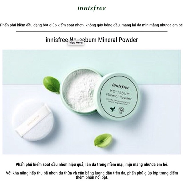 [chính hãng🇰🇷] Phấn phủ Innisfree kiềm dầu dạng bột / No sebum mineral powder | WebRaoVat - webraovat.net.vn