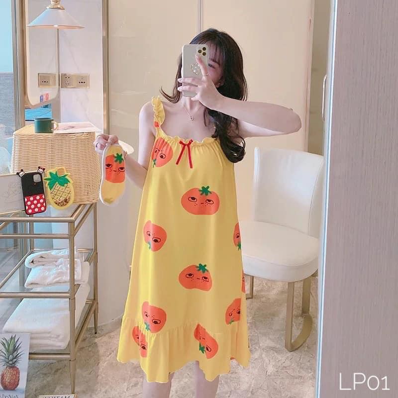 Váy Ngủ 2 Dây Bèo Cotton Thanh Hằng Baby