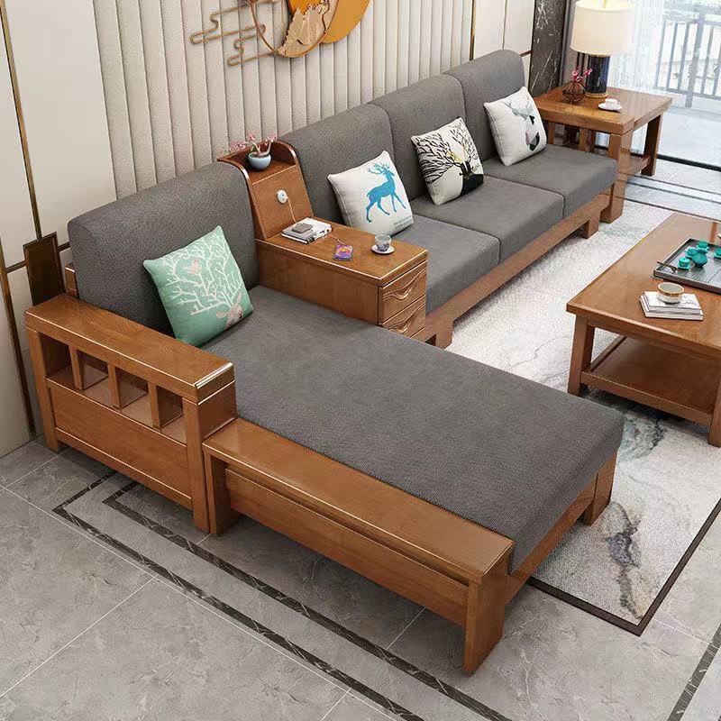 Ghế sofa gỗ rắn phong cách Trung Quốc và trường kỷ kết hợp phòng khách căn hộ nhỏ hiện đại đơn giản giường nội thất