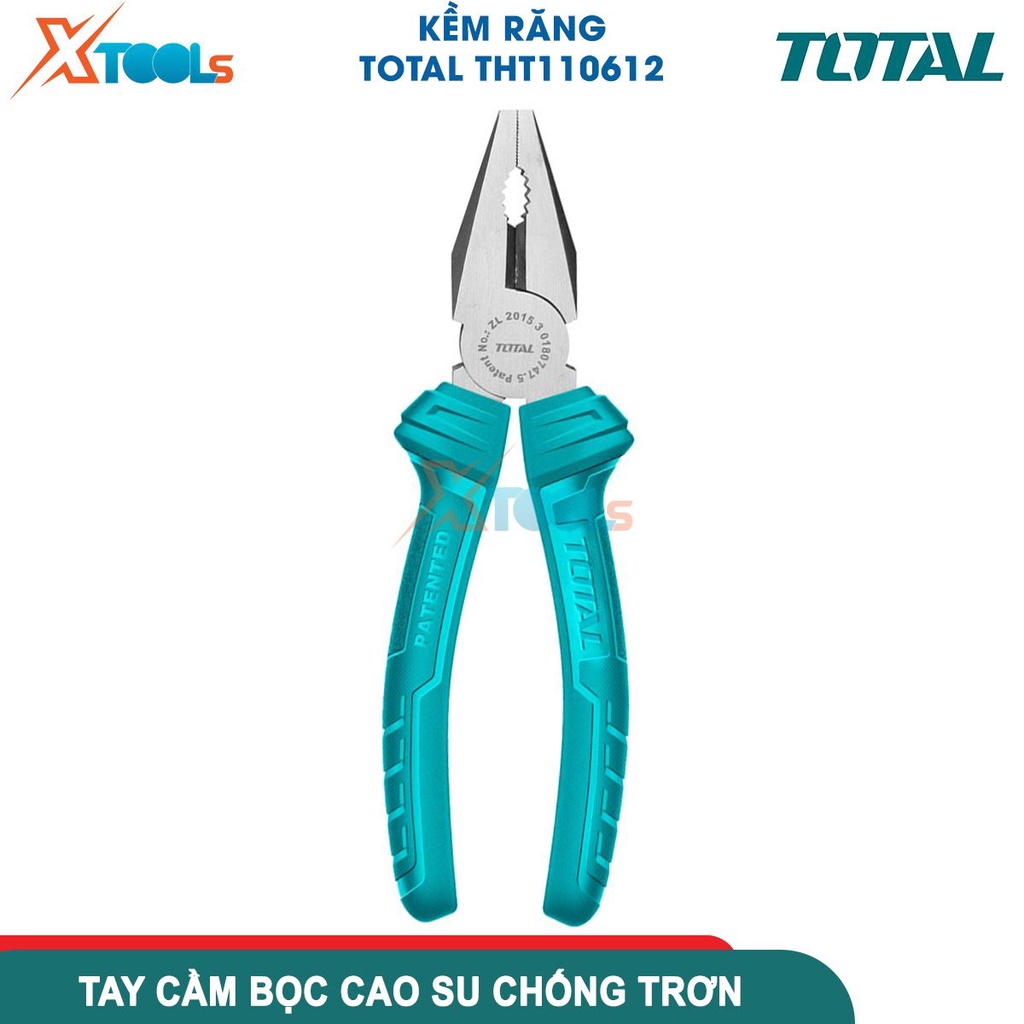 Kìm răng 160mm-180mm TOTAL, đầu kềm đánh bóng và chống rỉ, cán cầm bằng nhựa chống trơn trượt, bộ kềm -CHÍNH HÃNG-XTOOLS