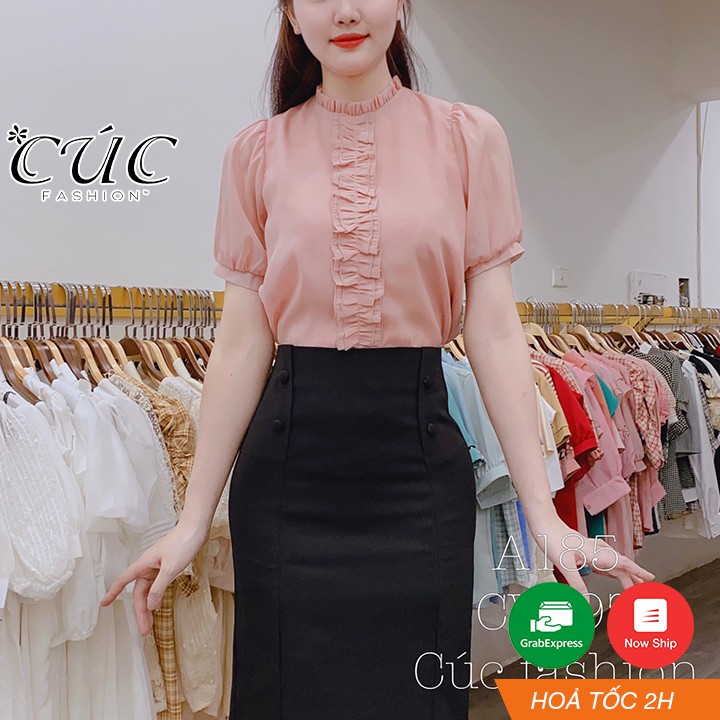 Áo sơ mi nữ cao cấp công sở Cúc Fashion A185 áo somi tơ nẹp bèo