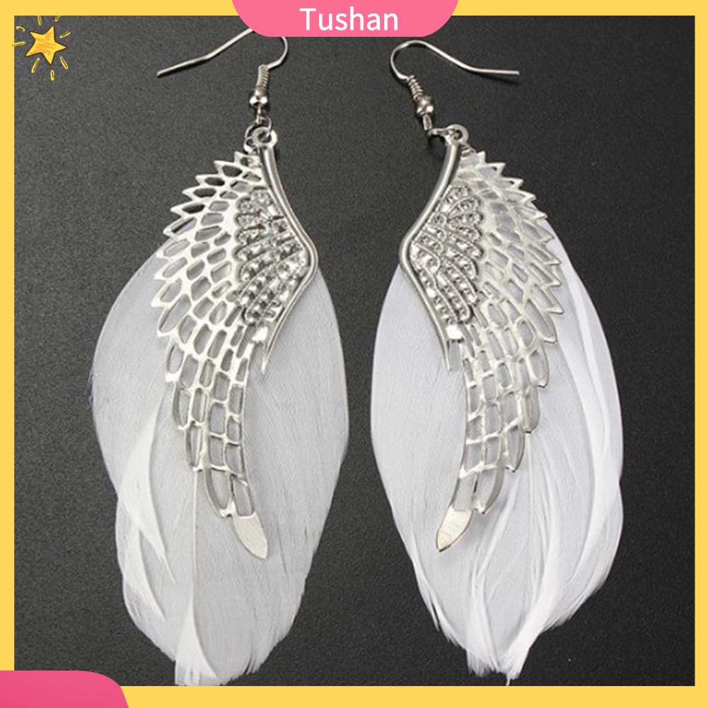 Hoa Tai Dáng Dài Hình Cánh Thiên Thần Phối Lông Vũ Thời Trang