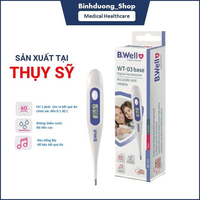 Nhiệt kế điện tử kẹp nách, miệng B Well WT 03 Sản Xuất Tại Thụy Sĩ Bảo Hành Chính Hãng