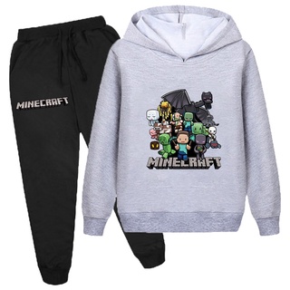 Bộ đồ 2 món áo hoodie tay dài in hình Minecraft dành cho bé trai gái