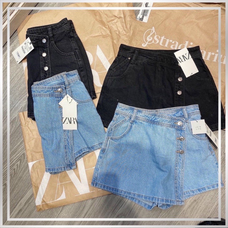 Quần Short Jean Giả Váy Vạt Chéo , TONGKHOCHITUE