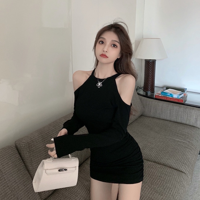 【Z-xub】Đầm ngắn ôm dáng màu đen phong cách quyến rũ cho nữ