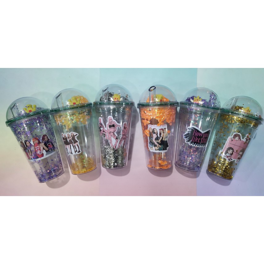 cốc 2 lớp kim tuyến blackpink khủng long nắp cầu CNCKI6 cốc giữ nhiệt ly 2 lớp nắp cầu cốc làm lạnh dễ thương 500ml