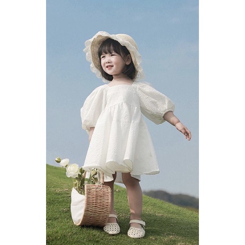 Váy Trắng Công Chúa Thiết kế tay bồng cho bé 9-22kg❤️ chất liệu đũi xốp siêu mềm mịn