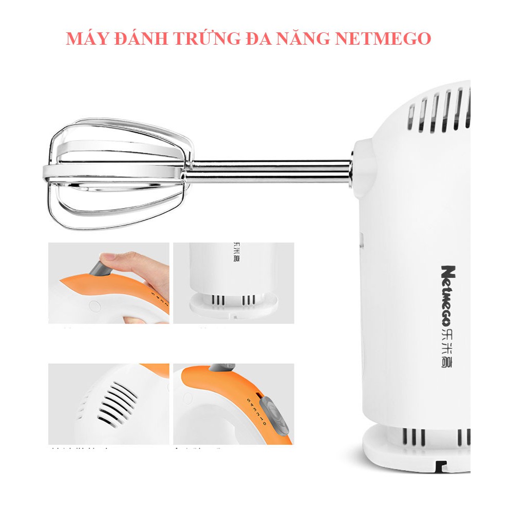 Máy đánh trứng cầm tay ❣️ FREE SHIP❣️ Netmego N38D Công Suất 300W - 5 Cấp Độ - Vận Hành Êm Ái - Hàng Chính Hãng