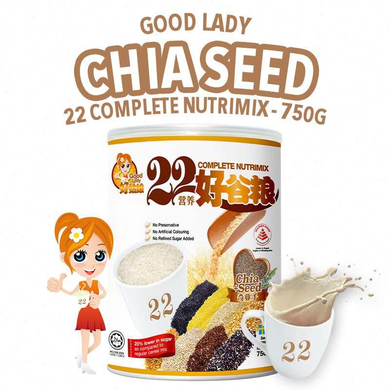 Bột ngũ cốc dinh dưỡng cao cấp 22 loại hạt 22 Complete Nutrimix - Chia seed (Vị hạt chia) 750g hộp t