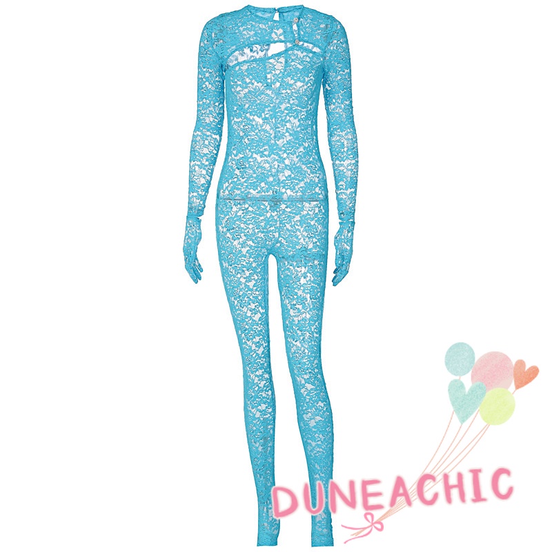 Áo liền quần DUNEA dài tay phối ren xinh xắn dành cho nữ