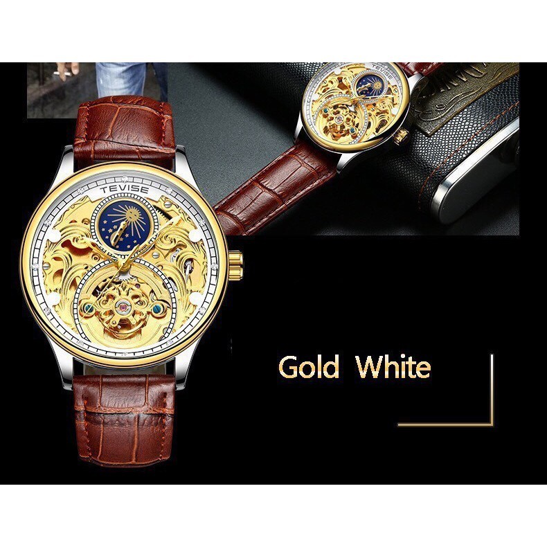 Đồng hồ nam TEVISE automatic chính hãng dây da nam cao cấp
