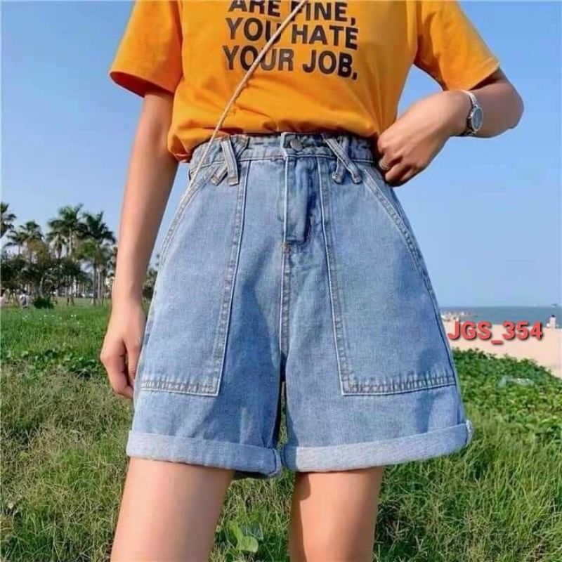 Quần short jean nữ form rộng lưng bọ chéo chất denim phong cách hàn, mẫu quần short nữ jean mới