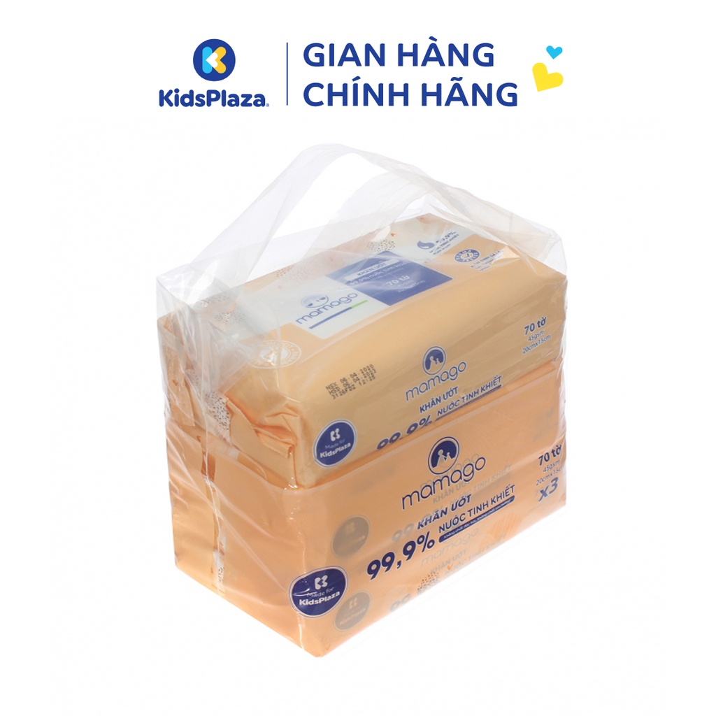 Combo 3 gói khăn ướt tinh khiết Mamago 70 tờ