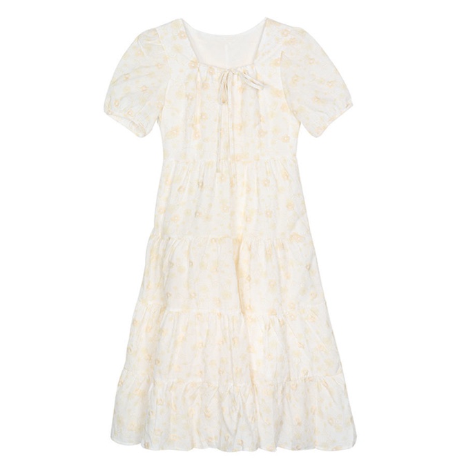 Đầm Tay Phồng Cổ Vuông Họa Tiết Hoa Phong Cách Hàn Quốc Mới