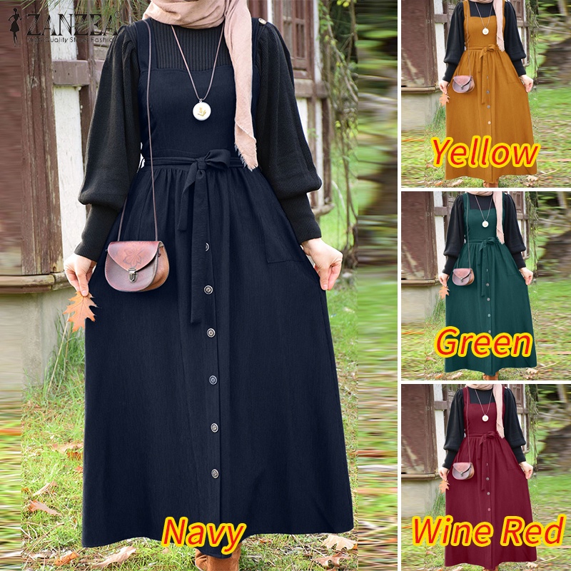 Đầm dài ZANZEA không tay cổ vuông thời trang cho phụ nữ hồi giáo