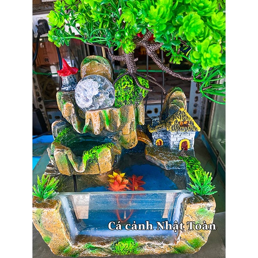 TIỂU CẢNH NON BỘ TRANG TRÍ PHONG THỦY CÓ BƠM, ĐÈN, TRÁI CHÂU 25X20X28CM