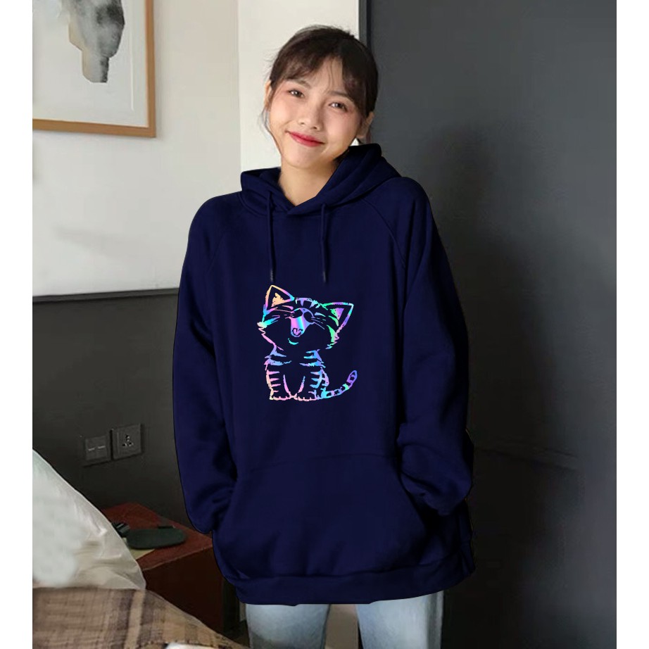 Aó khoác nỉ Hoodie phản quang Mèo cười, Áo khoác nỉ nam nữ họa tiết ngực cá tính - PQ36KN | BigBuy360 - bigbuy360.vn