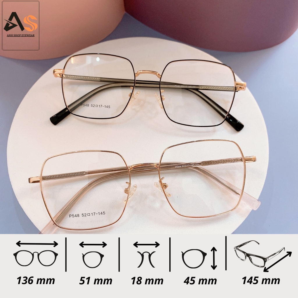 Kính vuông to thời trang chất liệu kim loại bản to chắc chắn kiểu dáng thời trang đẹp 548