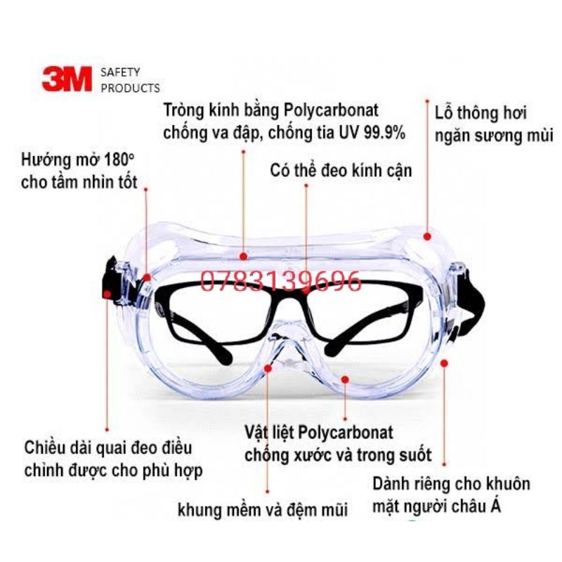 KÍNH BẢO HỘ 3M 1621 CHỐNG HÓA CHẤT(DẺO, CHỐNG TĨNH ĐIỆN, CHỐNG BỤI)