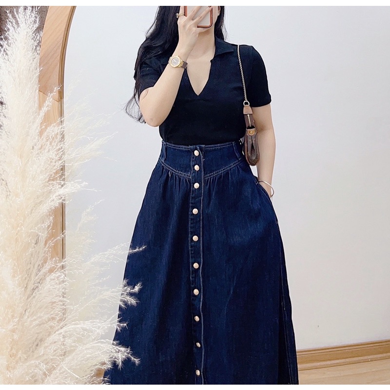 ( Ảnh thật ) Cv0606 Chân váy jean dáng dài cúc bấm | BigBuy360 - bigbuy360.vn