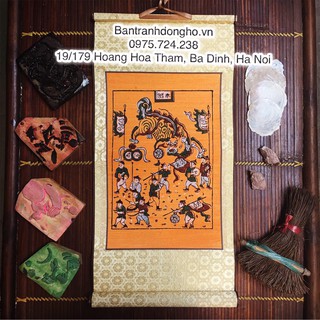 Tranh Đông Hồ Múa lân - Tranh Đông Hồ bồi lụa truyền thống