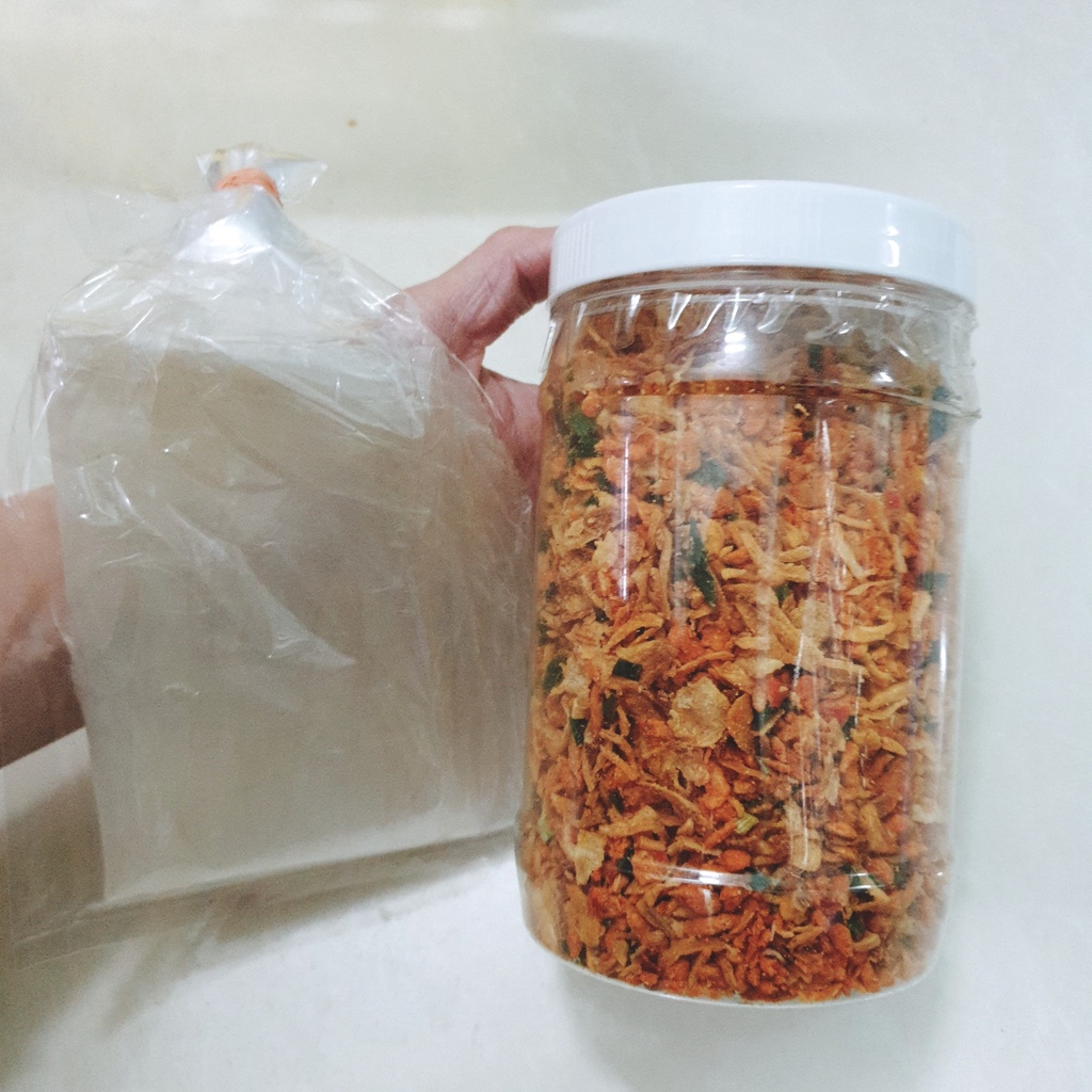 [Tặng 50gr Bánh Tráng] 4 Trong 1,Hũ 200gr Muối, Tép, Hành Phi, Hành Lá Giòn Thơm Để ăn Bánh Tráng