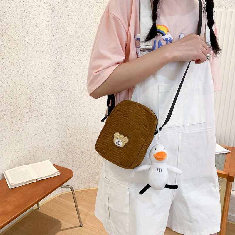 Túi Đeo Chéo Canvas Mềm Hình Gấu Dễ Thương Phong Cách Harajuku Cho Nữ