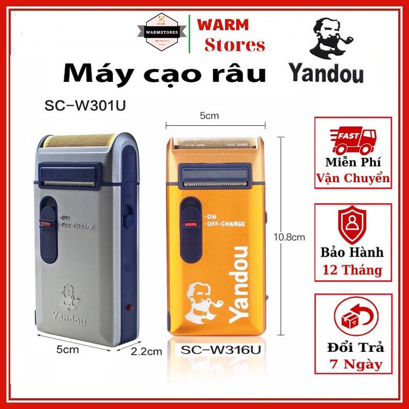 Máy cạo Râu Yandou vỏ nhôm sang trọng phong cách mạnh mẽ pin siêu bền + tặng kèm bao da sạc pin cao cấp